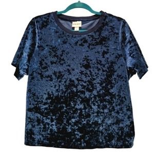 Ava & Viv X Crushed Velvet Crop Top SS Teal Soft Stretch Women's Shirt